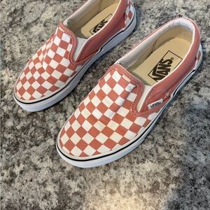 Vans Pink and White Checkerboard Slip-On Sneakers